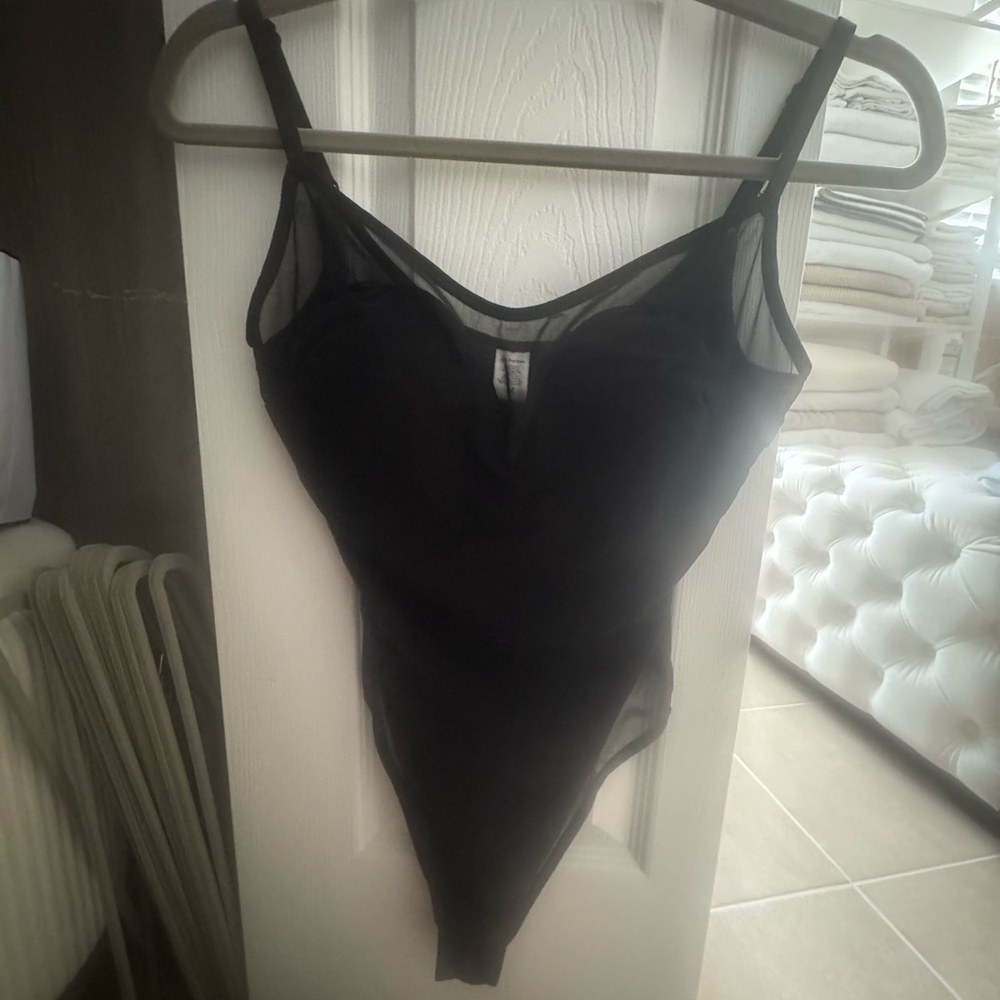 Popilush Mesh Slimming Black Women's Thong Bodysuit